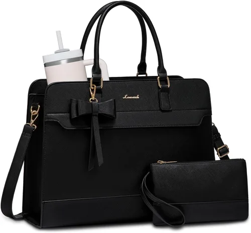 Vista 3 de LOVEVOOK Bolso para laptop de mano para mujer, bolso de trabajo de cuero, bolso de negocios impermeable para profesora, bolso de mano grande