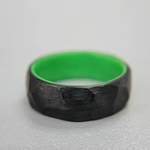 Vista 5 de Handmade Ring Band - Carbon Fiber Faceted/Hammered Ring with Glow Interior, Matte Finish, Glow-in-the-Dark Durable, Waterproof, Sizes 4-16, Custom