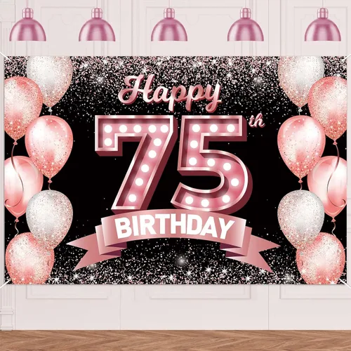 Vista 269 de Cartel de feliz cumpleaños décimo oro rosa, telón de fondo, saludos a 10 años, globos de confeti, decoración temática para niñas de 10 años