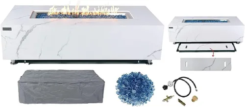 Vista 105 de Elementi+ Mesa de Fuego de Gas Colorado de Hormigón Fundido de 56" Rectangular, Hoguera al Aire Libre con Ignición Electrónica Incluye Cubierta