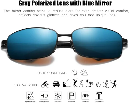 Vista 3 de ZHILE Gafas de sol polarizadas envolventes con marco de metal rectangular, estilo clásico, tamaño grande