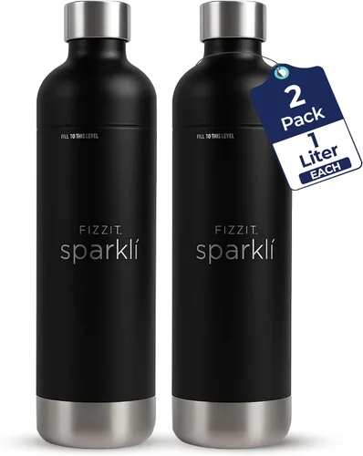Vista 11 de FIZZIT Botella de Carbonatación de Acero Inoxidable Negro Compatible con Algunos Fabricantes de Soda Botella de Agua con Gas Reutilizable, Apta