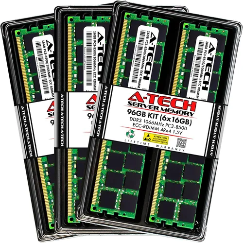 Vista 148 de A-Tech 4GB DDR3 1333MHz PC3-10600R ECC RDIMM 1Rx4 Rango único 1.5V Registrado DIMM 240-Pin Módulo de actualización de memoria RAM de servidor