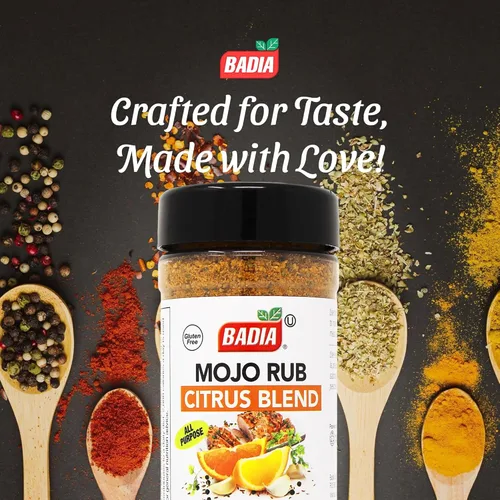 Vista 2 de Badia Mojo Rub Mezcla Cítricos 142 ml – Marinada de Ajo y Cítricos Picante – Audaz Sal Seco de Inspiración Latina con Naranja, Limón y Lima
