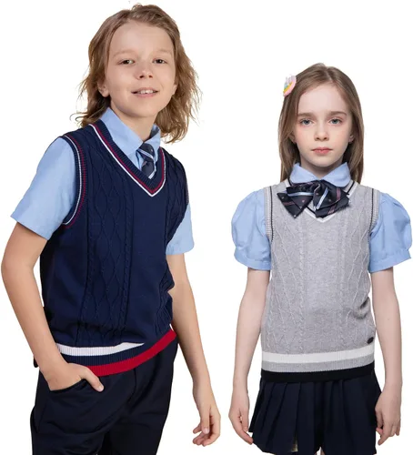 Vista 3 de Kid Nation Chaleco de suéter para niños, 100% algodón, chaleco de uniforme escolar para niñas y niños pequeños chaleco de punto