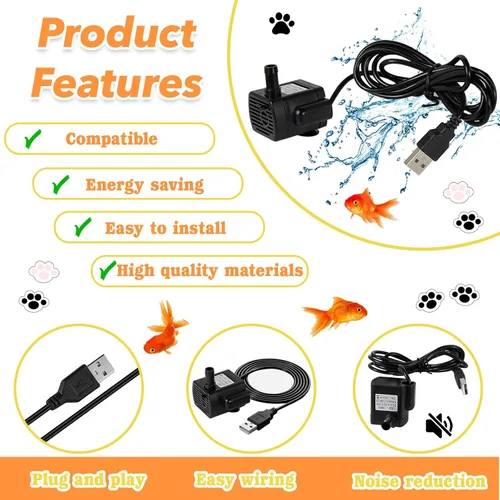 Vista 7 de Reemplazo de la bomba de fuente de agua, mini bomba sumergible negra de 3.5-9 V, USB-5800 para fuentes de mascotas, peceras, manualidades y plantas
