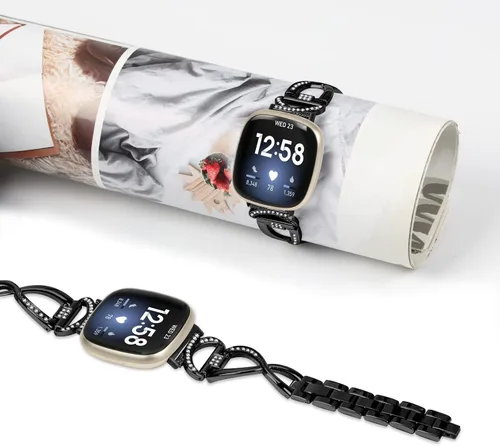 Vista 4 de RuenTech Compatible con correa de reloj Fitbit Versa 4/Versa 3, correa de metal ajustable de repuesto para Versa 4/Versa 3 accesorios de reloj