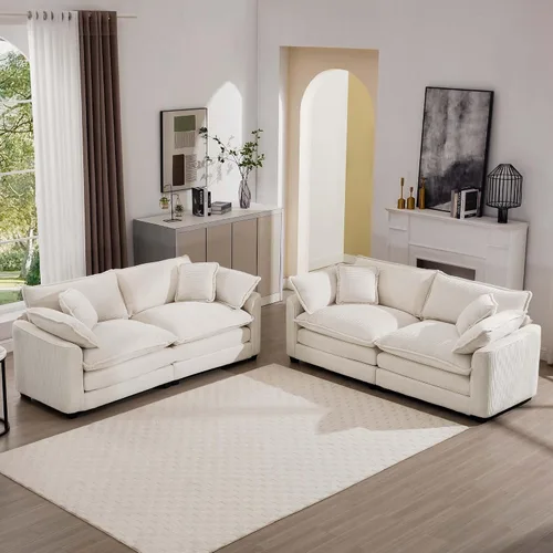 Vista 16 de Juego de sofá de 2 piezas de gran tamaño para sala de estar, sofá biplaza y sofá individual, asiento modular modular profundo de pana cómodos sofás