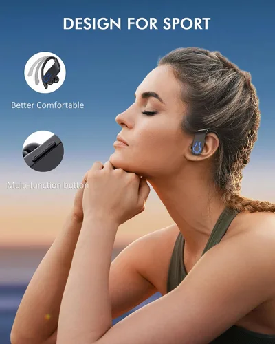 Vista 6 de CoolJumper Auriculares inalámbricos Bluetooth 120H de tiempo de reproducción Auriculares Bluetooth 5.3 para deportes, auriculares estéreo Hi-fi