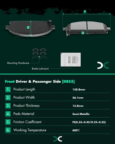 Vista 5 de SCITOO Kits de pastillas de freno semimetálicos D855 reemplazo delantero para Acura 2003-2006, para Infiniti 1997-2003, para Nissan 1996-2009