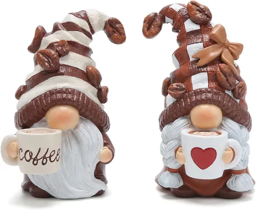 Vista 8 de Hodao Figuras de gnomo de café, chocolate y crema, juego de 2 Marrón