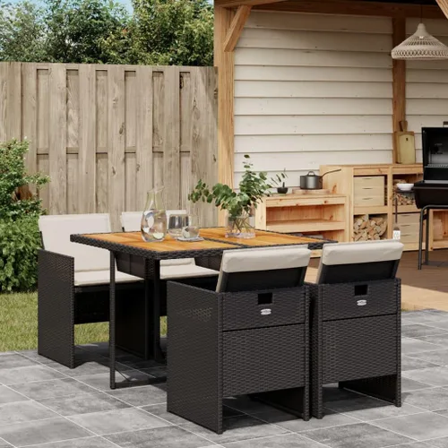 Vista 23 de Juego de comedor de patio de 5 piezas, muebles de exterior sintético de ratán beige, mesa rectangular con 4 sillas, resistente a la intemperie