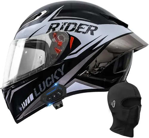 Vista 24 de Casco de motocicleta Bluetooth de cara completa, aprobado por DOT, casco antivaho, doble visera, casco de bicicleta de calle, altavoz dual integrado