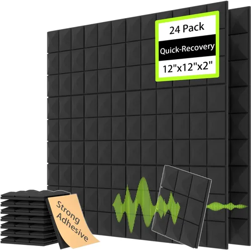 Vista 7 de EEKIYA Paneles de espuma a prueba de sonido para paredes con paneles acústicos autoadhesivos, de recuperación rápida, absorbentes de sonido, paneles