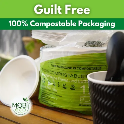 Vista 4 de Platos de papel, 100 % compostables, 10 pulgadas por 0.5 pulgadas de profundidad, plato desechable resistente, certificado (BPI), sin (PFAS)