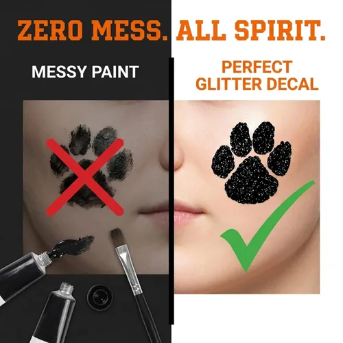 Vista 5 de Anderson's Juego de 100 calcomanías negras con purpurina para el cuerpo, tatuajes, Cheek Cheek Cheers, equipo para fanáticos de los deportes