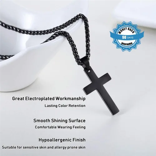 Vista 4 de PROSTEEL Collar de cruz para hombres y mujeres, acero inoxidable 316L, doradoplatanegrooro rosatono azul, hipoalergénico, dos tamaños, viene en caja