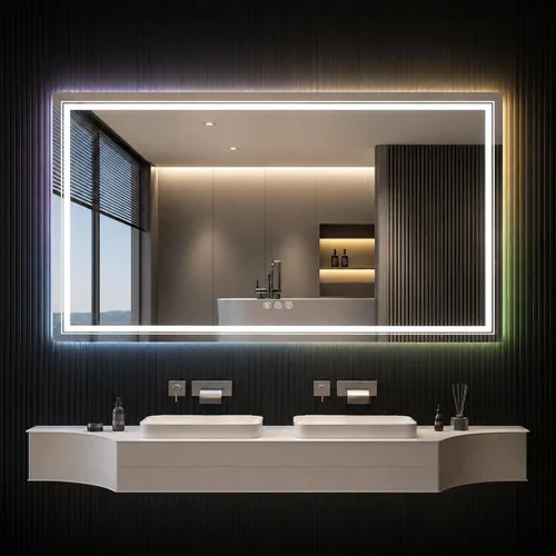 Vista 9 de Snowdool - Espejo de baño LED, de 24 x 36 pulgadas, con luz delantera y trasera, antiempañamiento, espejo de tocador de baño para pared, con función