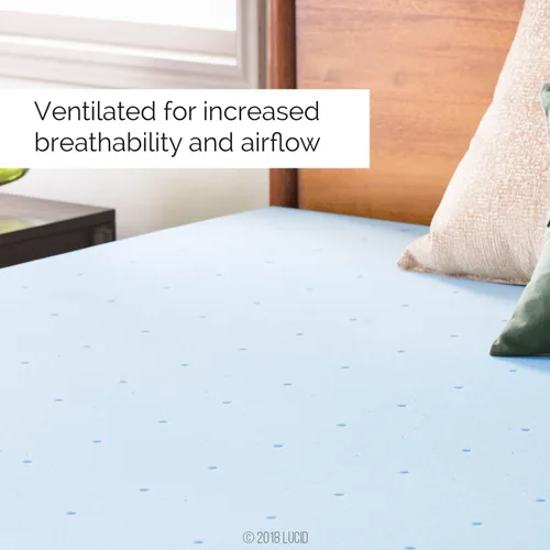 Vista 3 de LUCID Cubrecolchón de espuma viscoelástica con infusión de gel ventilado de 2 pulgadas, tamaño Queen y protector de colchón hipoalergénico 100%