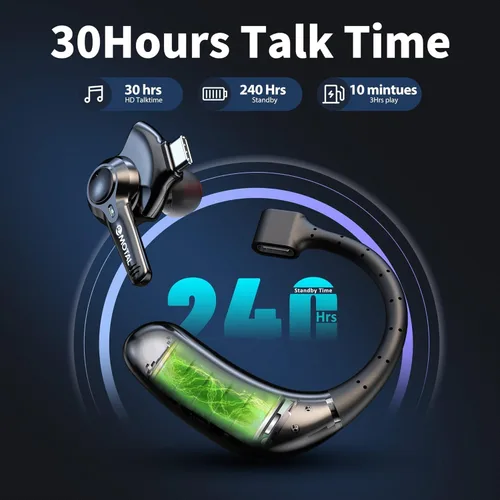 Vista 3 de emotal Auricular Bluetooth con cancelación de ruido AI con micrófono dual para teléfonos celulares, 10 días de espera, 30 horas de tiempo