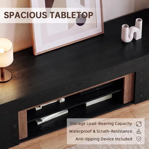 Vista 3 de YESHOMY 70" TV Stand for 80" TV, Modern Thick Block TV Cabinet, Black