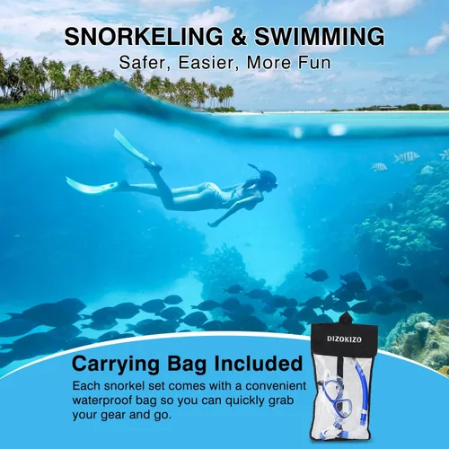 Vista 6 de Snorkel Set Wide-View Adult Snorkeling Scuba Gear, Professional Snorkel Goggles Anti-Fog Diving Mask, Anti-Leak Swim Goggles and Dry Top Snorkel for