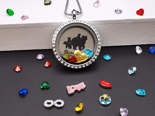 Vista 2 de Collar con colgante para mamá, medallón flotante con 24 piedras natales y abalorios para mujeres y niñas, regalo para madre