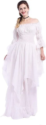 Vista 5 de SHOPESSA Vestido medieval para mujer, vestido renacentista de manga acampanada, vestido gótico victoriano con corsé