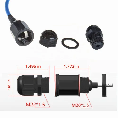 Vista 4 de Conector CAT6 impermeable M20 RJ45 de 2 piezas con cable de red