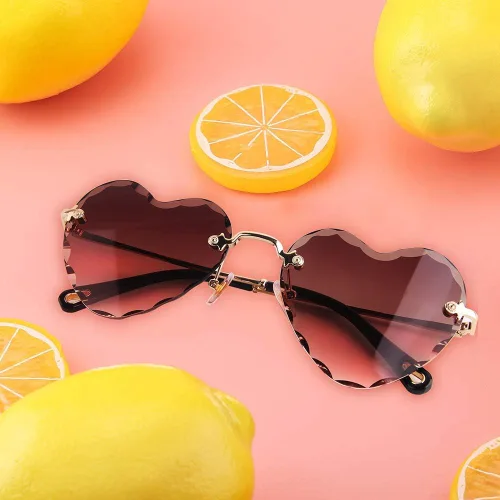 Vista 6 de Lentes de sol con forma de corazón, con marco de metal fino, sin marco, con forma de corazón, con protección UV400 para mujer