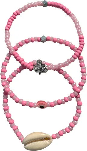 Vista 43 de 3 pcs Ilde Cowrie seashell Evil Eye Hamsa Hand Orisha Santeria Pulseras Bracelet Set