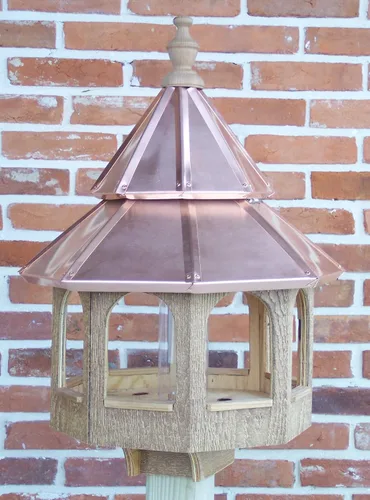 Vista 3 de Comedero grande natural para pájaros con techo de cobre