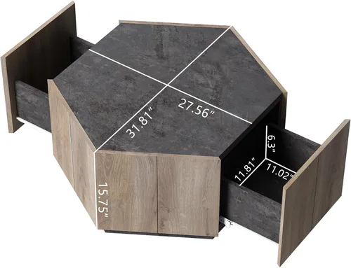 Vista 4 de Mesa de centro de madera de 31.82 pulgadas con almacenamiento, mesas de centro modernas de mediados de siglo con cajón, mesa auxiliar rústica