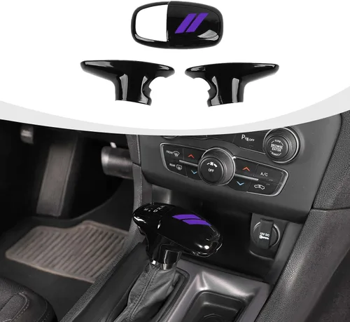 Vista 15 de RAZPOY Cubierta de la perilla de la palanca de cambios, protector de manija, accesorios interiores compatibles con Dodge Challenger Charger Negro