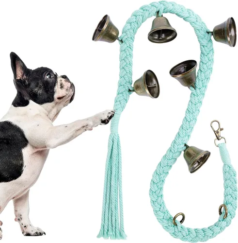 Vista 13 de Timbre de perro para entrenamiento de orinal en la puerta, de algodón tejido a mano con 6 campanas extra fuertes para entrenamiento de perros
