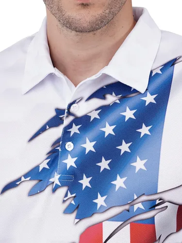 Vista 5 de PAGYMO Camisas de golf para hombre, divertidas camisas de golf para hombres, camisas polo hawaianas para hombres, camisa patriótica con estampado