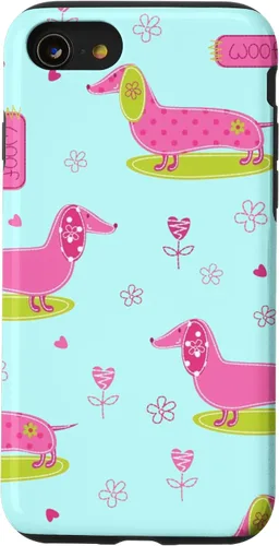 Vista 17 de Funda para iPhone 13 Dachshund Pattern turquoise Flowers Weiner Dog Lover