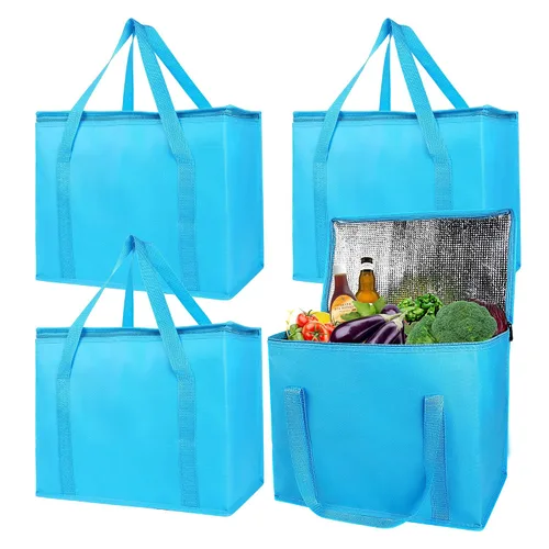 Vista 14 de musbus organizador aislado para maletero de coche bolsa refrigeradora paquete de 4 bolsas de compras aisladas para alimentos, negro, reutilizable