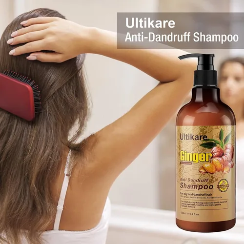Vista 6 de Champú de jengibre para el cabello caspa, tratamiento anticaspa, champú para el cuidado del cuero cabelludo seco con picazón, aceite de extracto