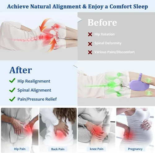 Vista 3 de KingPavonini Almohada de Rodilla Refrescante para Personas que Duermen de Lado con Dolor de Cadera, Almohada de Pierna de Espuma Viscoelástica