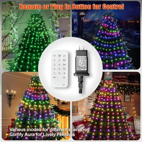Vista 4 de 12 modos de luces fáciles para árbol de Navidad con anillo para interiores y exteriores, 6.56 pies 12 Lines String 288 LED Timer Dimmable Remote