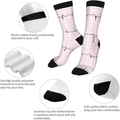 Vista 6 de Calcetines altos divertidos y novedosos para hombre y mujer, cardiología de corazón, Corazón