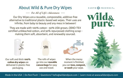 Vista 4 de Wild & Pure Toallitas secas de algodón con bolsa Compostables Reutilizables y desechables 100% a base de plantas Fabricado en los Estados