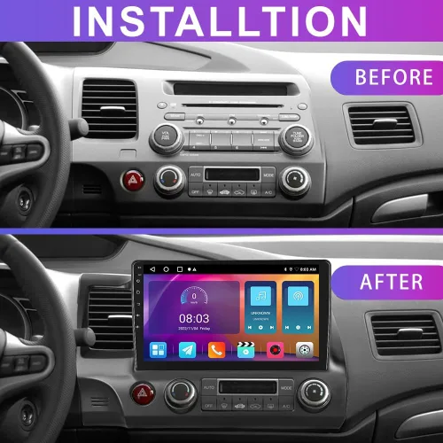 Vista 8 de Android 15 Rimoody de 10.1 pulgadas para Honda Civic 2006-2011 Android Car Stereo, CarPlay inalámbrico y Android Auto, WiFi GPS de 5 GHz, pantalla