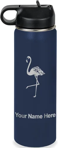 Vista 49 de LaserGram Botella de agua personalizada, flamenco, acero inoxidable de doble pared aislada al vacío con popote superior, regalo grabado