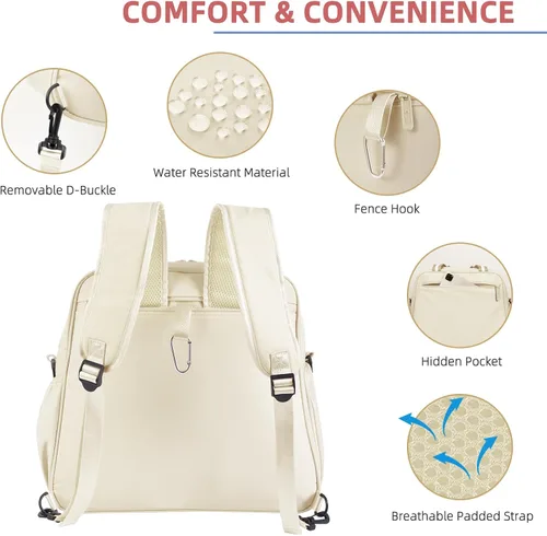 Vista 5 de Bolsa de Pickleball Mochila de Pickleball para Mujeres Bolsa de Equipamiento Deportivo con Compartimento para Zapatos Accesorio de Regalo 30L, Beige