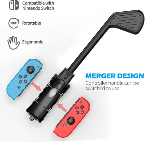 Vista 7 de INFURIDER Club de golf compatible con Nintendo Switch Mario Golf Super Rush, mango Joy-Con agarre de control para Switch Golf Gaming con correa