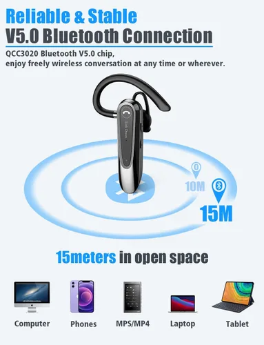 Vista 5 de Link Dream Auricular Bluetooth inalámbrico CVC8.0 para teléfono celular, micrófono dual, cancelación de ruido, teléfono con llave de silencio 20H
