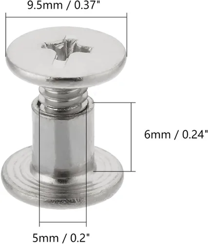 Vista 3 de Aicosineg 20 tornillos Phillips M5x6mm de fijación para cinturón, hebilla de acero al carbono, cabeza cruzada, tornillos Chicago, cierre de cuero