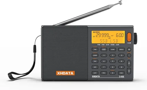 Vista 6 de XHDATA D808 Radio Portátil AM FM SW LW Banda Aérea de Onda Corta SSB RDS Radio Digital Multi Banda con Altavoz, Pantalla LCD, Despertador, Antena